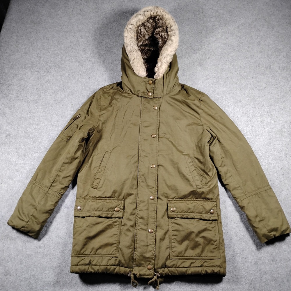 Banana Republic Women's XS Faux-Fur Trim Parka Jacket Olive Green Hooded